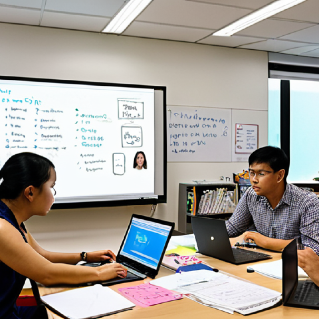 **

A collaborative workspace filled with diverse Thai professionals engaged in active learning. Some are brainstorming ideas on a whiteboard, others are participating in a workshop using laptops. The atmosphere is open, encouraging, and filled with positive energy. Thai script and learning resources are visible in the background.

**