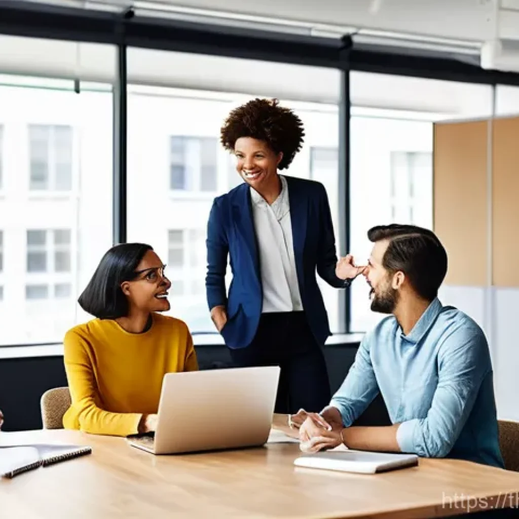 코칭 리더십과 목표 달성을 위한 비전 수립 - **Prompt 1: Empowered Team Collaboration in a Modern Workspace**
A vibrant, sunlit, modern offic...