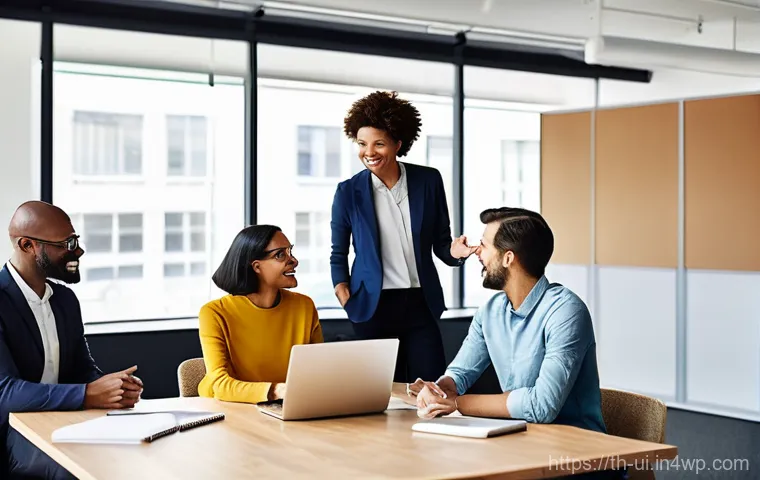 코칭 리더십과 목표 달성을 위한 비전 수립 - **Prompt 1: Empowered Team Collaboration in a Modern Workspace**
    A vibrant, sunlit, modern offic...