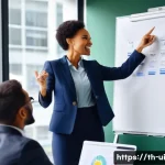Home 22 코칭 리더십의 지속적인 발전 방법 - **Growth Mindset & Team Empowerment:** A vibrant, diverse team of adult professionals in a modern, w...