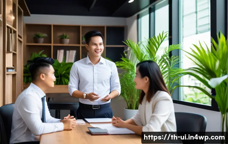 효과적인 코칭 리더십을 위한 학습 방법 - A professional coaching session in a modern Thai office setting, featuring a confident Thai team lea...